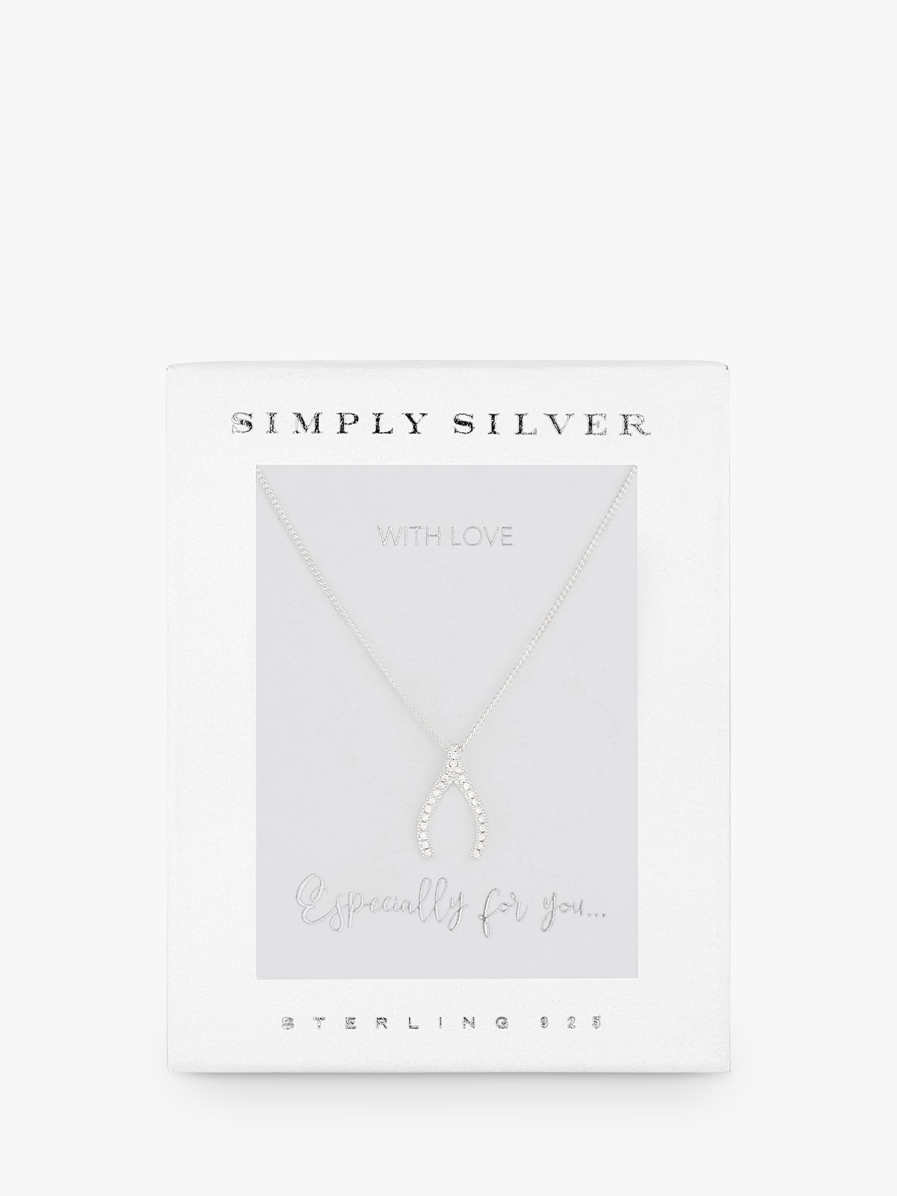 Simply Silver Gift Box Wishbone Pendant Neckace, Silver at John Lewis ...