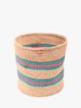 The Basket Room Ndoto Woven Storage Basket, Turquoise/Pink Stripe, Extra Large