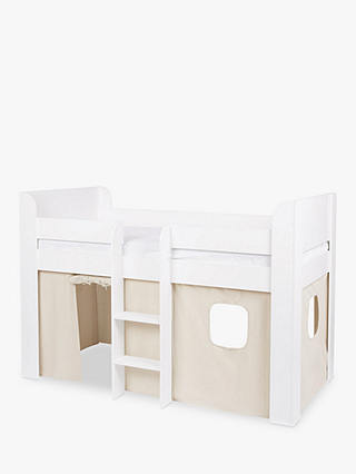 Great Little Trading Co Paddington Mid-Sleeper Bed Frame with Bed Curtain, White/Natural