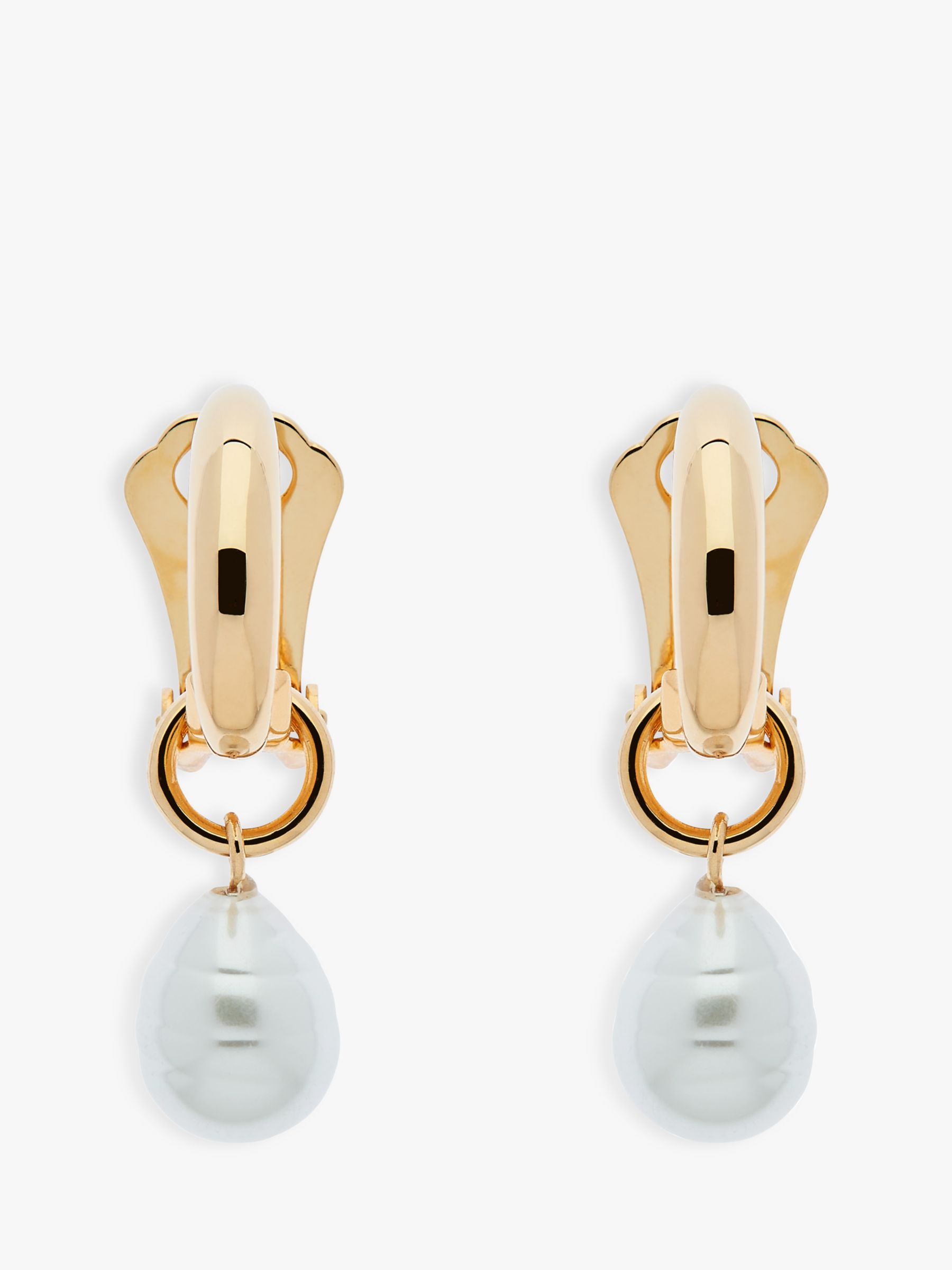 Emma Holland Baroque Pearl Drop Hoop Clip-On Earrings, Gold at John ...