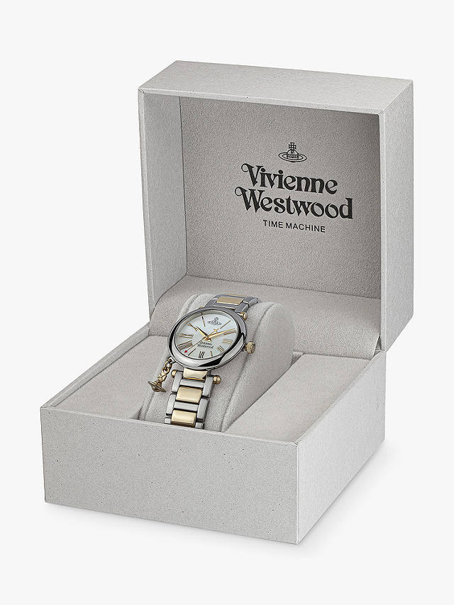 Vivienne Westwood VV006MOPSG Women's Orb Mother of Pearl Dial Bracelet Strap Watch, Silver/Gold