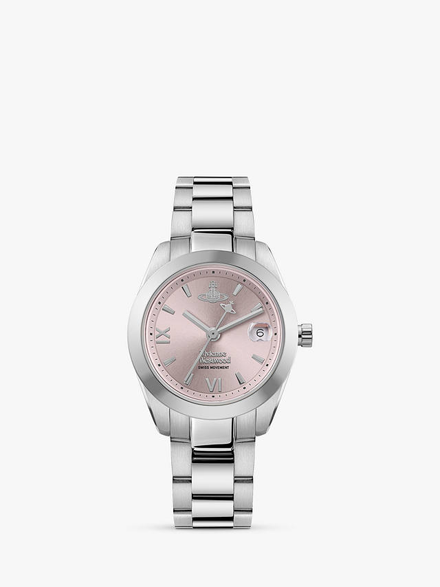 Vivenne Westwood Women's Fenchurch Date Bracelet Strap Watch, Silver/Pink