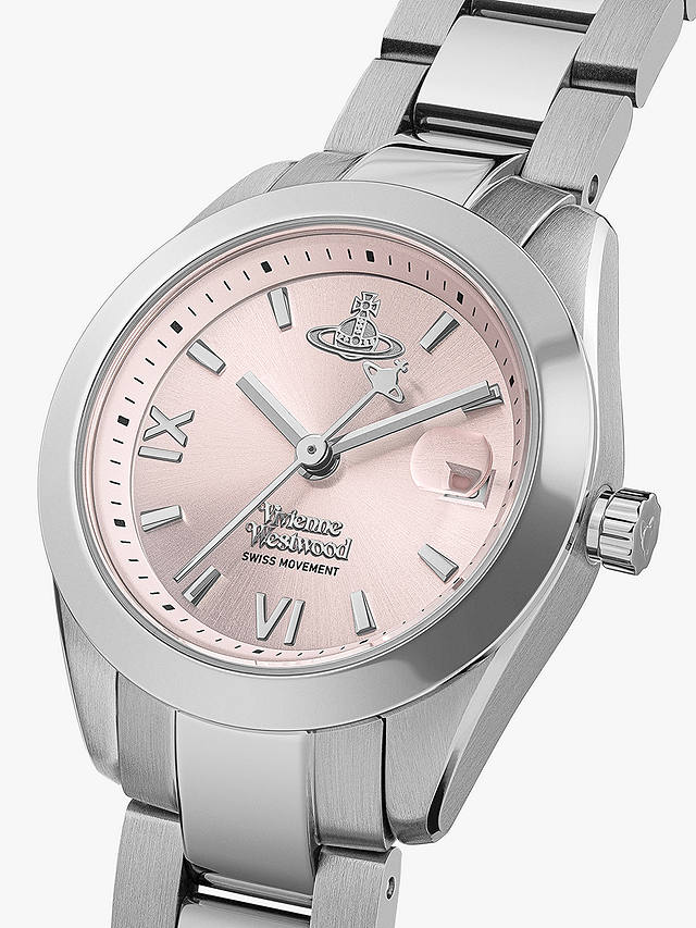 Vivenne Westwood Women's Fenchurch Date Bracelet Strap Watch, Silver/Pink