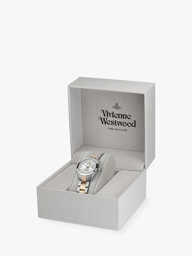Vivenne Westwood Women's Fenchurch Date Bracelet Strap Watch, Silver/Rose Gold