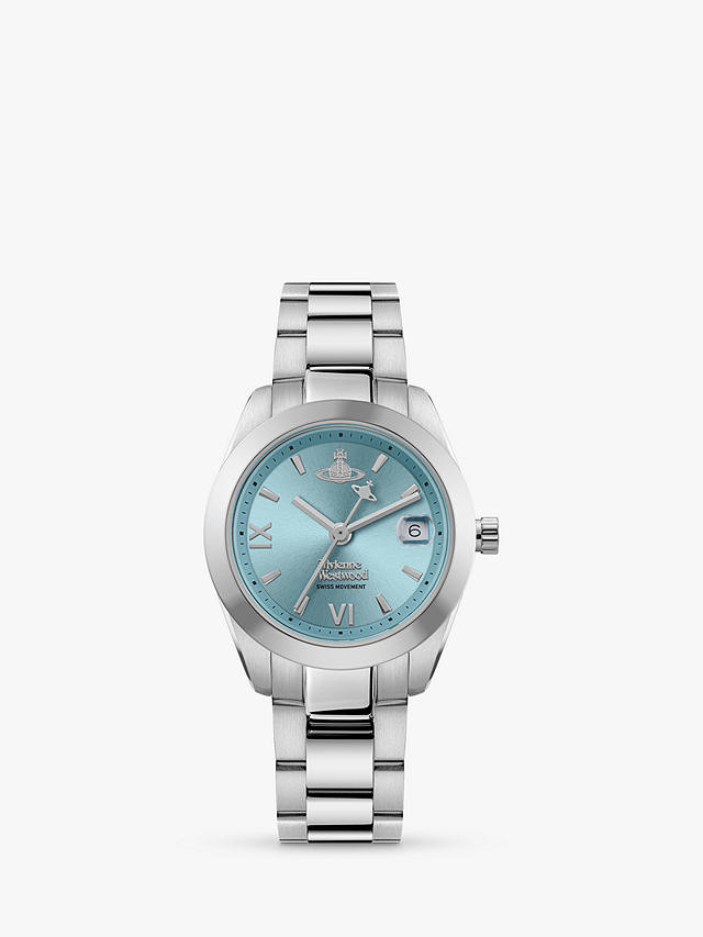 Vivenne Westwood Women's Fenchurch Date Bracelet Strap Watch, Silver/Blue