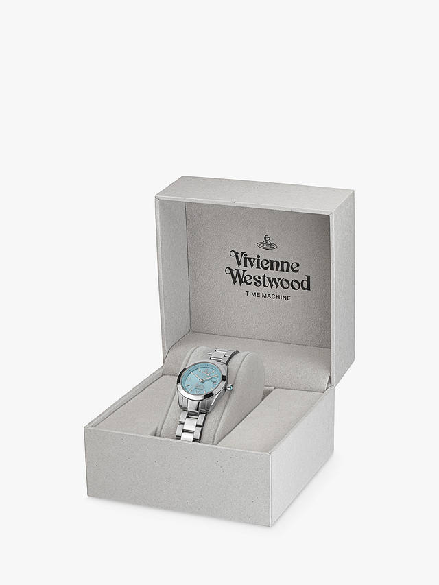 Vivenne Westwood Women's Fenchurch Date Bracelet Strap Watch, Silver/Blue