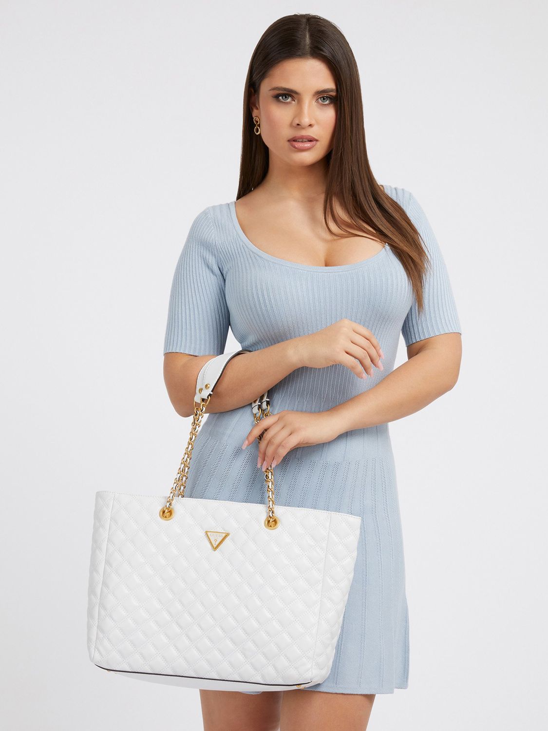 GUESS Giully Quilted Tote Bag White at John Lewis Partners