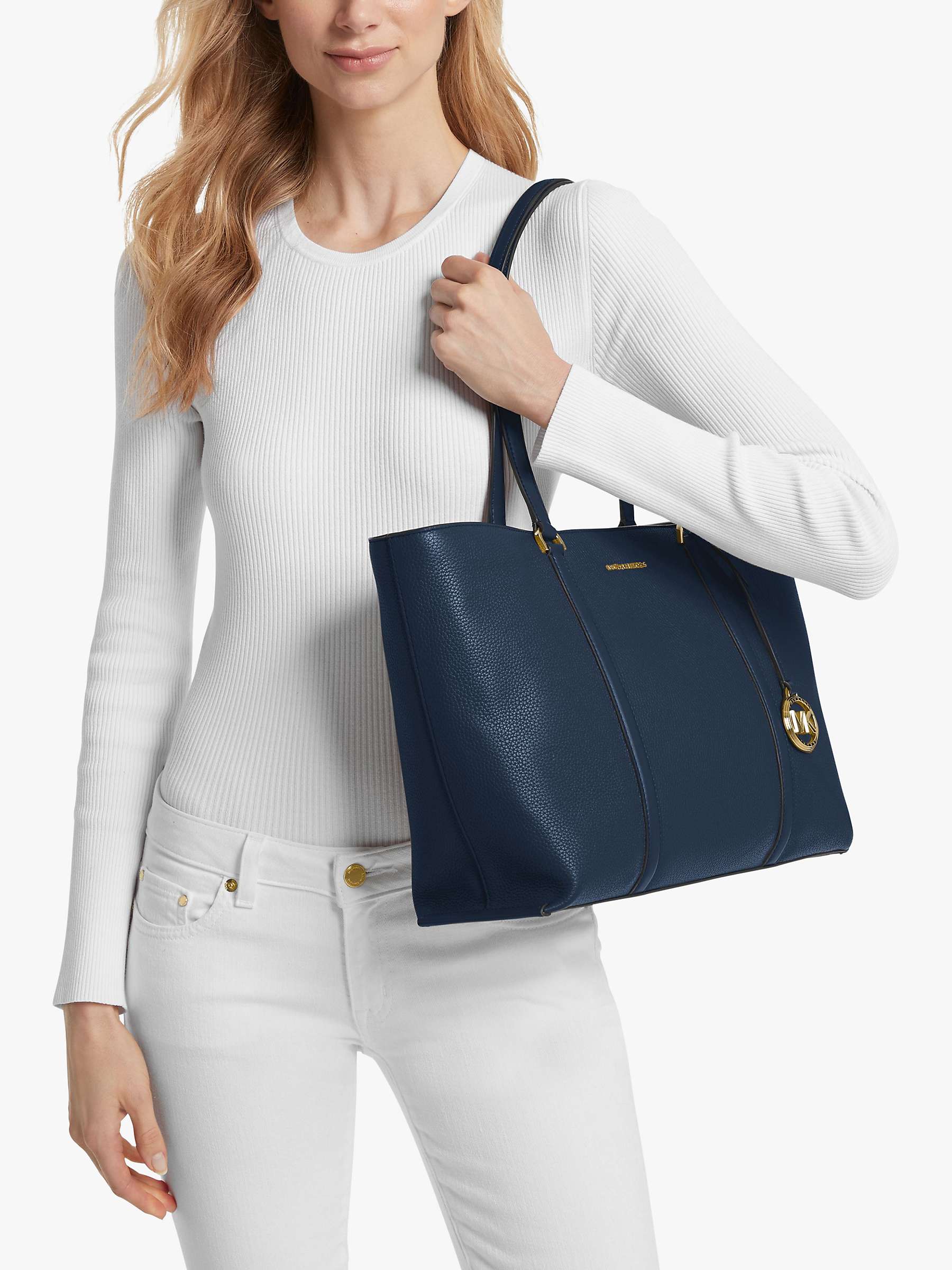 Michael Kors Temple Leather Tote Bag, Navy at John Lewis & Partners
