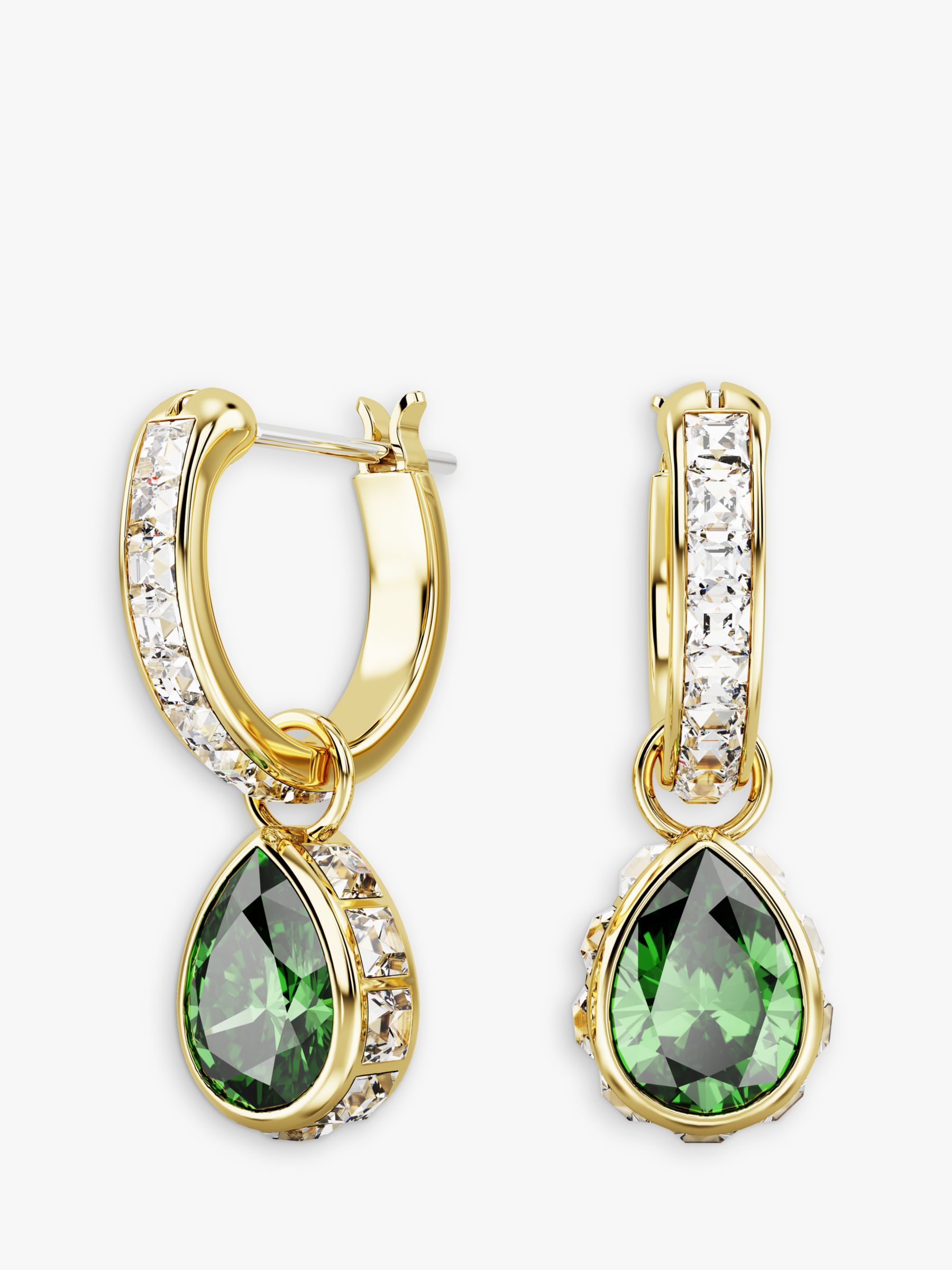 Swarovski Stilla Hoop and Pear Drop Crystal Earrings, Gold/Green at ...