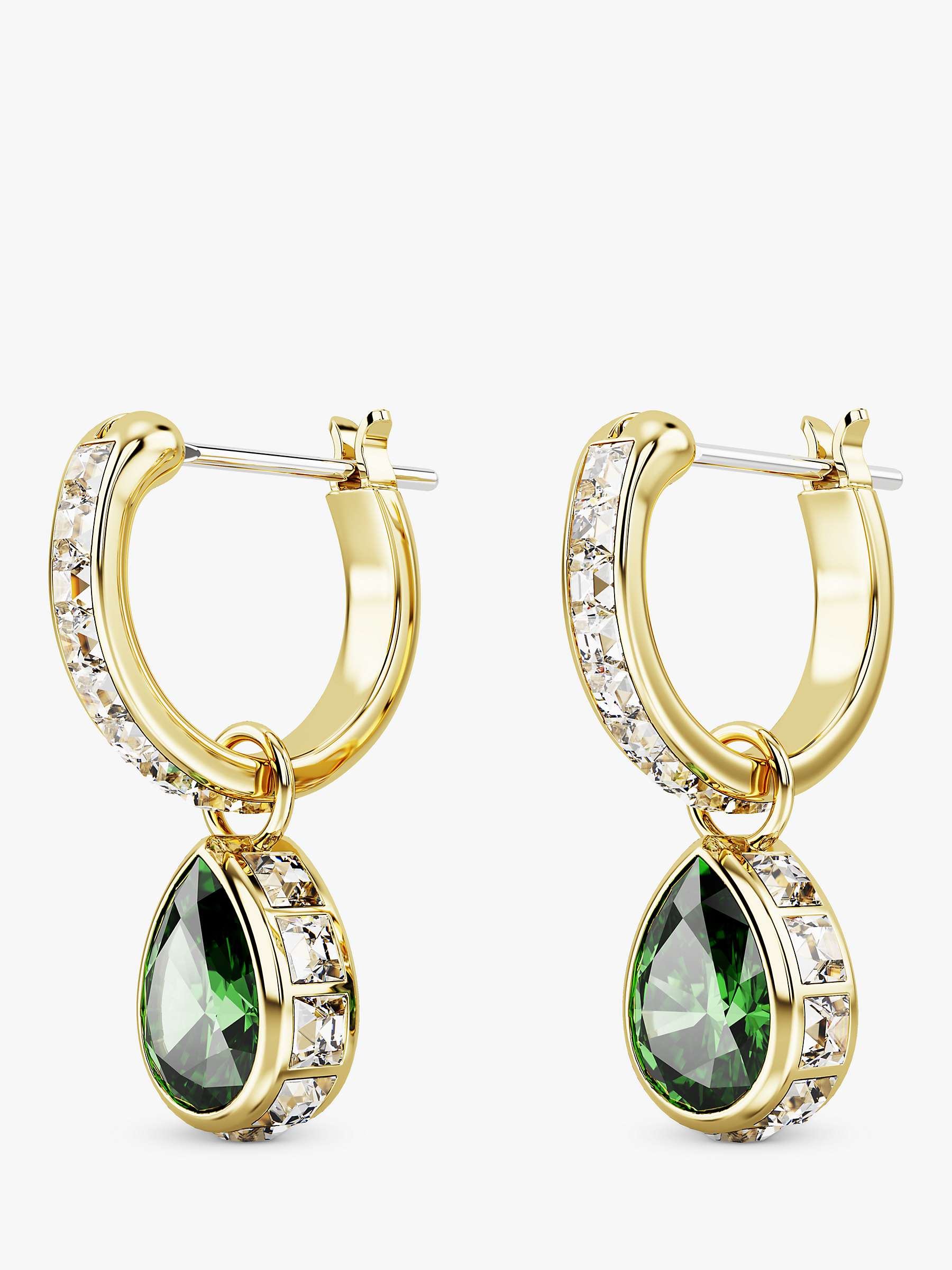 Buy Swarovski Stilla Hoop and Pear Drop Crystal Earrings, Gold/Green Online at johnlewis.com