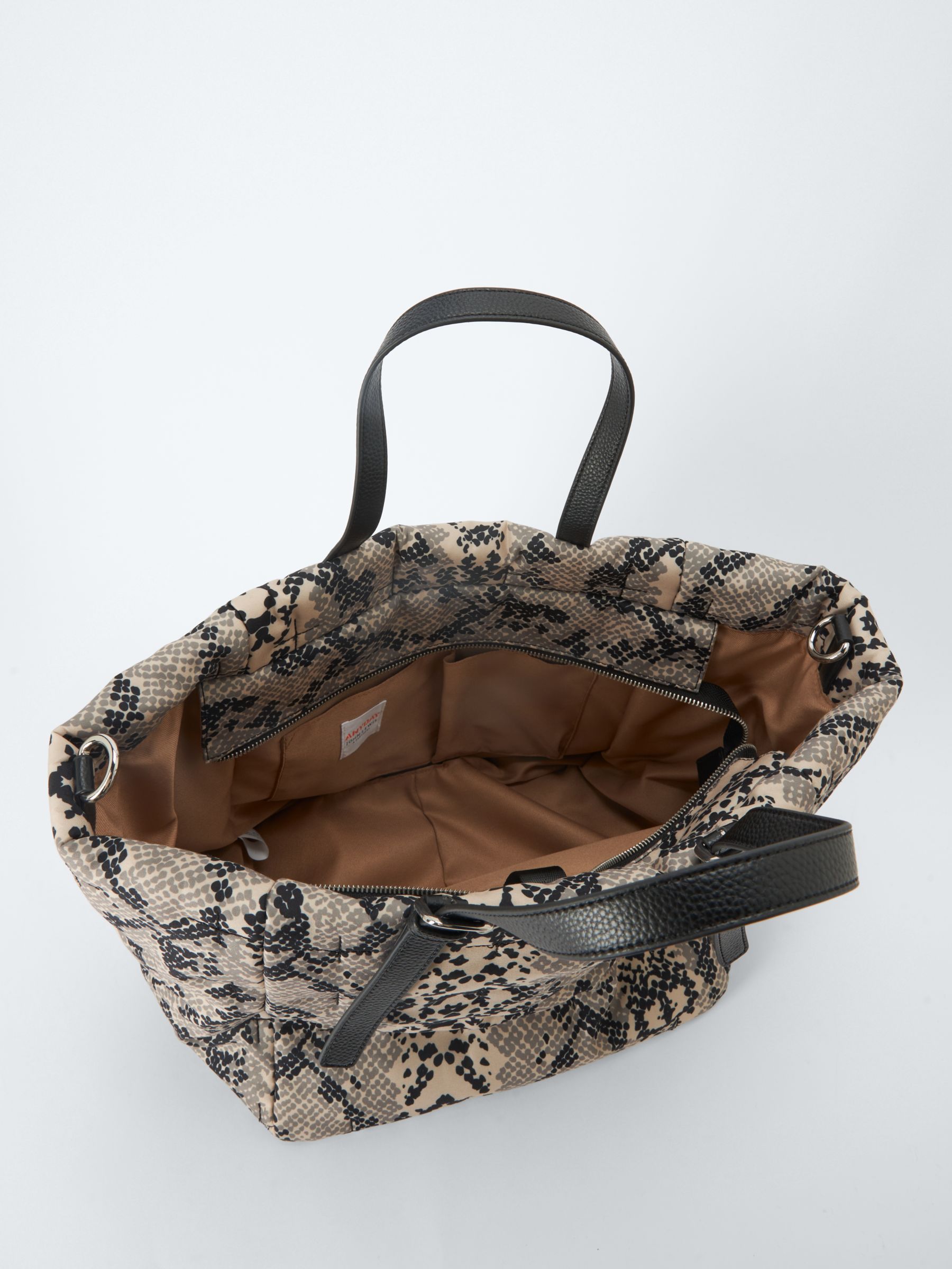 John Lewis ANYDAY Snake Print Quilted Puffy Handbag, Black/Multi