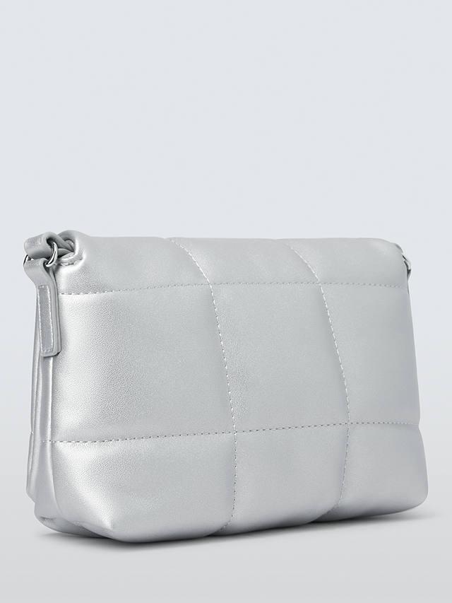 John Lewis ANYDAY Quilted Small Flap Over Cross Body Bag, Silver