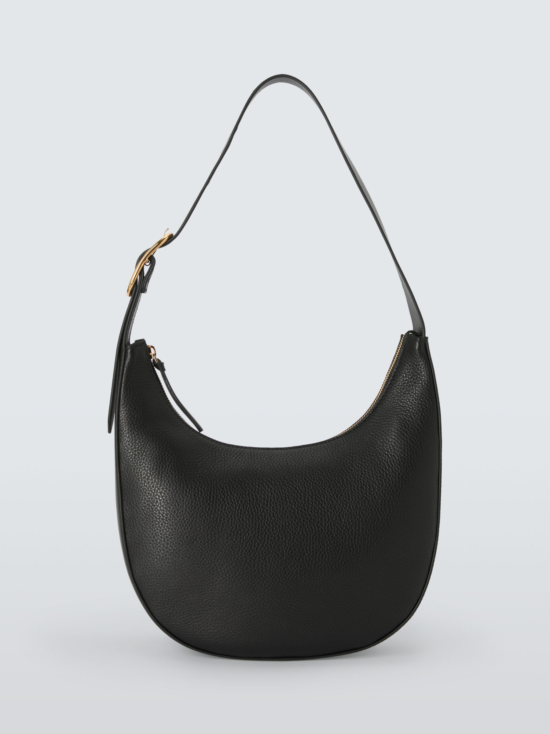 John Lewis Leather Smart Buckle Shoulder Bag, Black at John Lewis ...