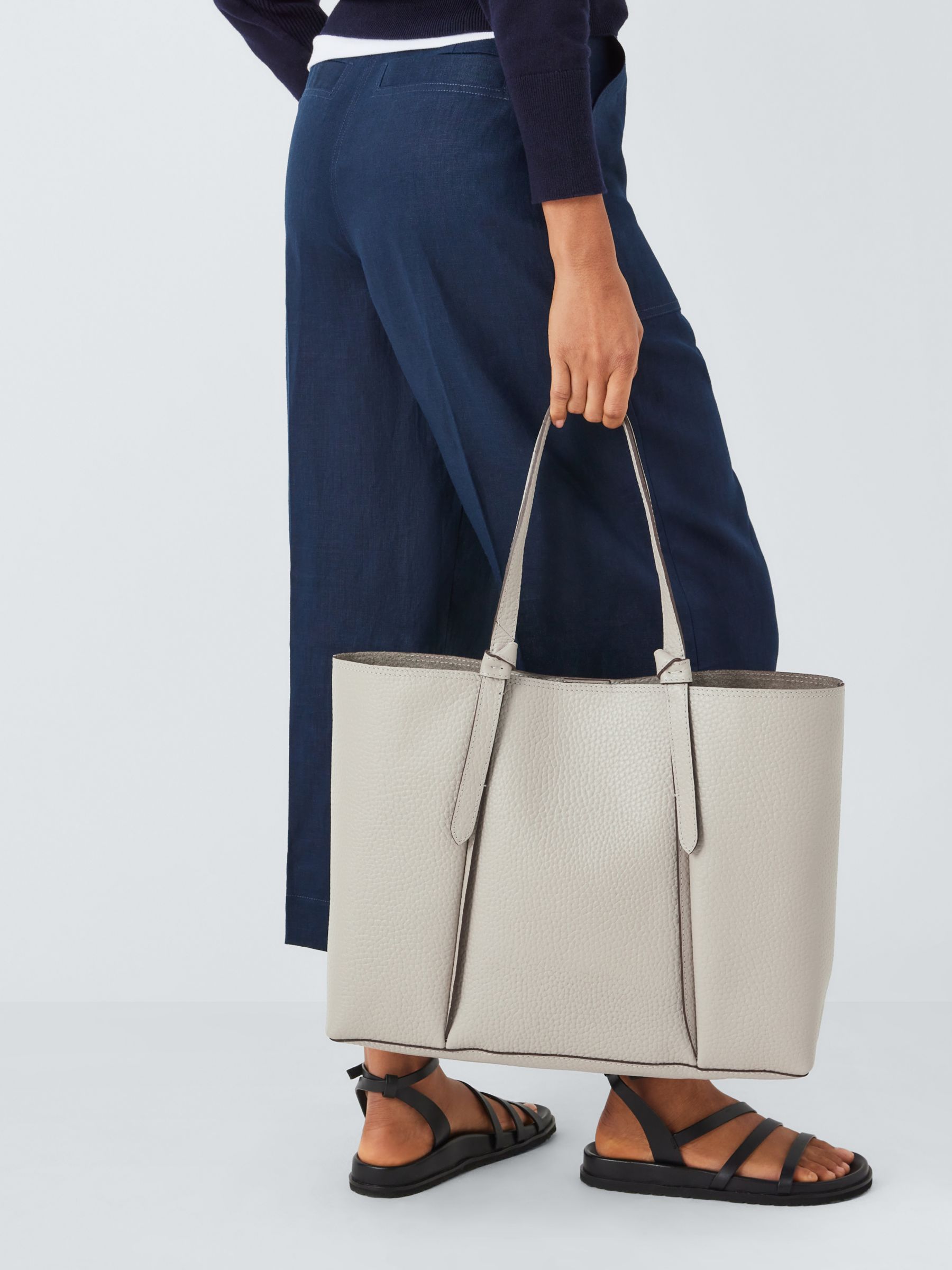 John Lewis Knot Handle Leather Tote Bag, Porpoise at John Lewis & Partners