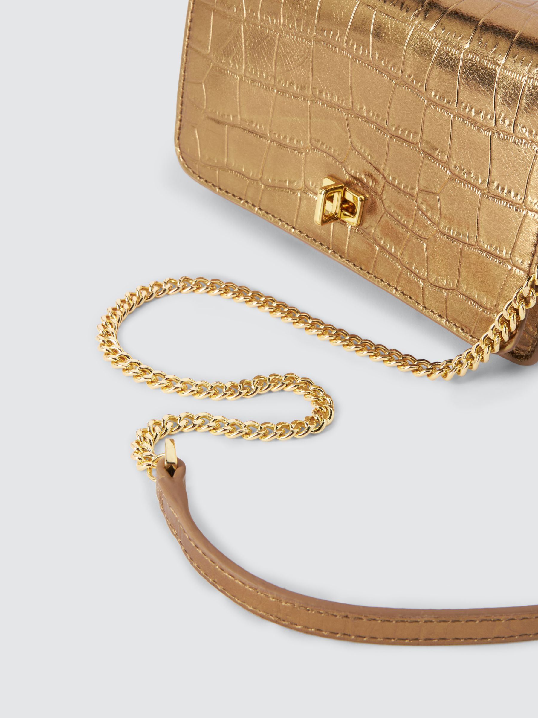 John Lewis Mini Chain Flapover Handbag, Bronze