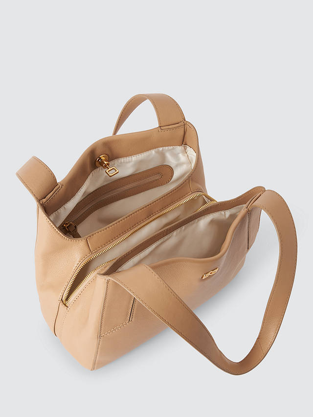 John Lewis Leather Triple Compartment Shoulder Bag, Camel