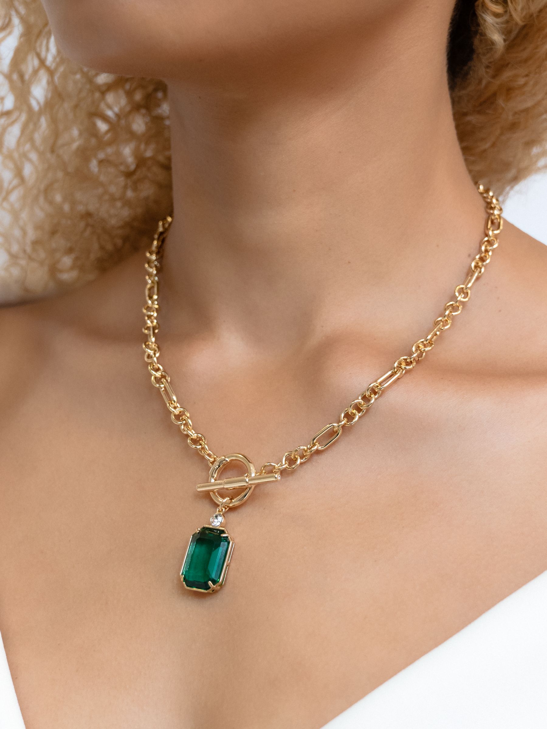Lauren Ralph Lauren Glass Stone Pendant T-Bar Necklace, Gold/Green