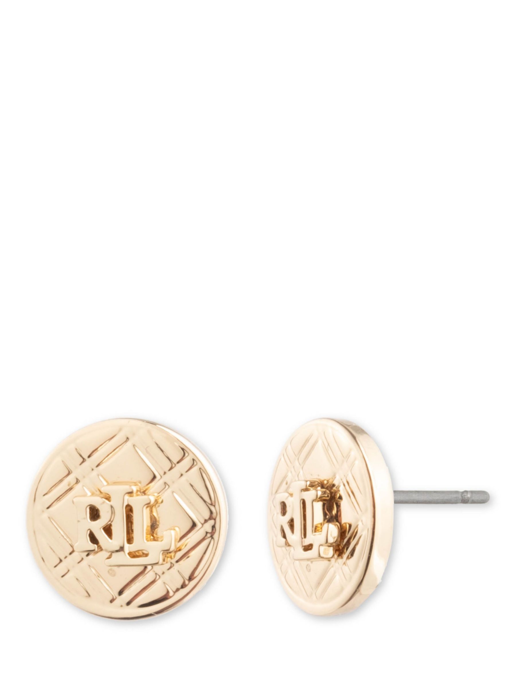 Lauren Ralph Lauren Tartan Logo Stud Earrings, Gold at John Lewis ...