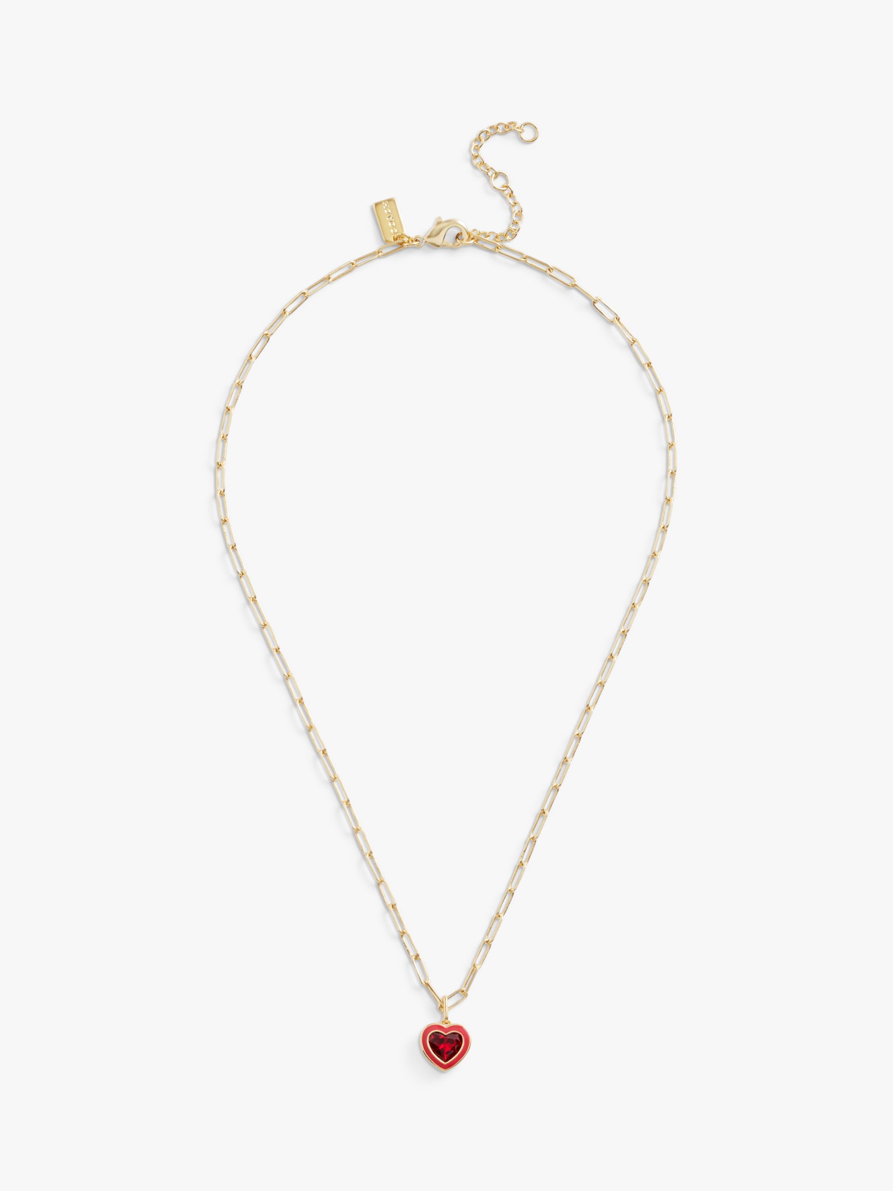 Coach Crystal and Enamel Heart Pendant Necklace and Stud Earrings Jewellery Gift Set, Gold/Red