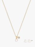 Coach Faux Pearl and Crystal Pendant Necklace and Stud Earrings, Gold/White