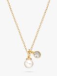 Coach Faux Pearl and Crystal Pendant Necklace and Stud Earrings, Gold/White
