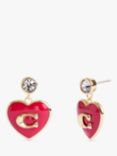 Coach Enamel and Crystal Heart Drop Earrings, Gold/Red