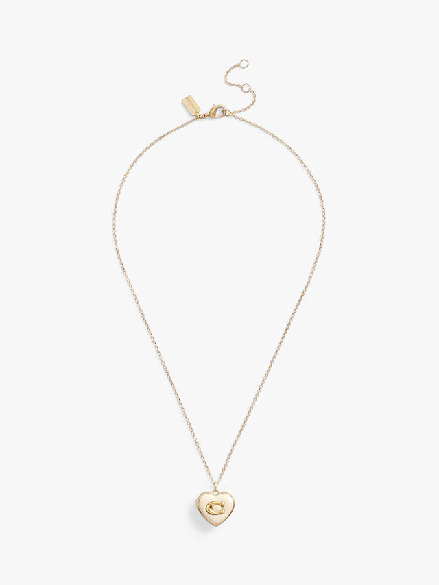 Coach Enamel and Crystal Heart Locket Necklace, Gold/Chalk