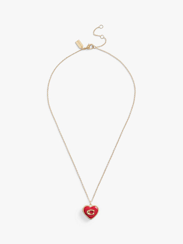 Coach Enamel and Crystal Heart Locket Necklace, Gold/Red