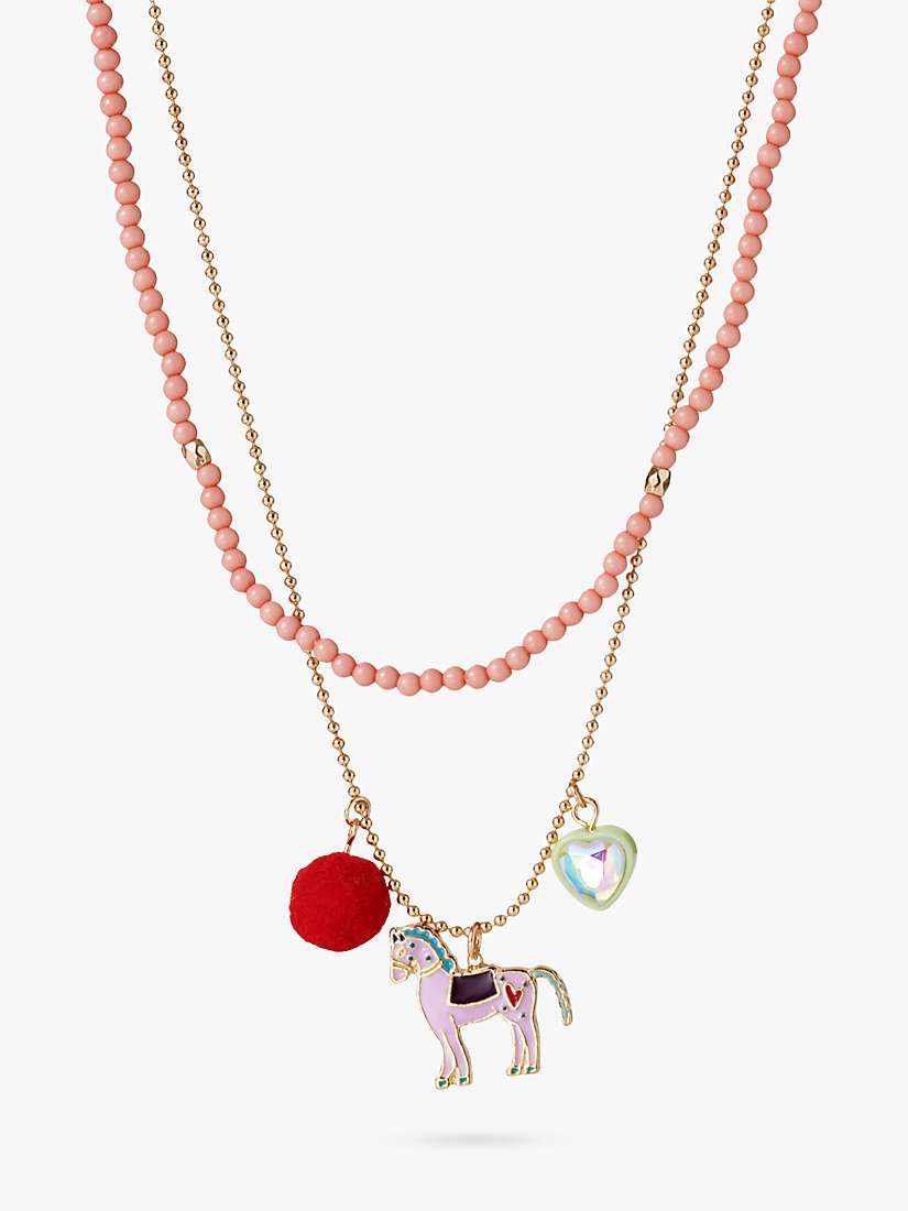 Buy Stych Kids' Unicorn Pom Pom Necklace, Gold/Multi Online at johnlewis.com