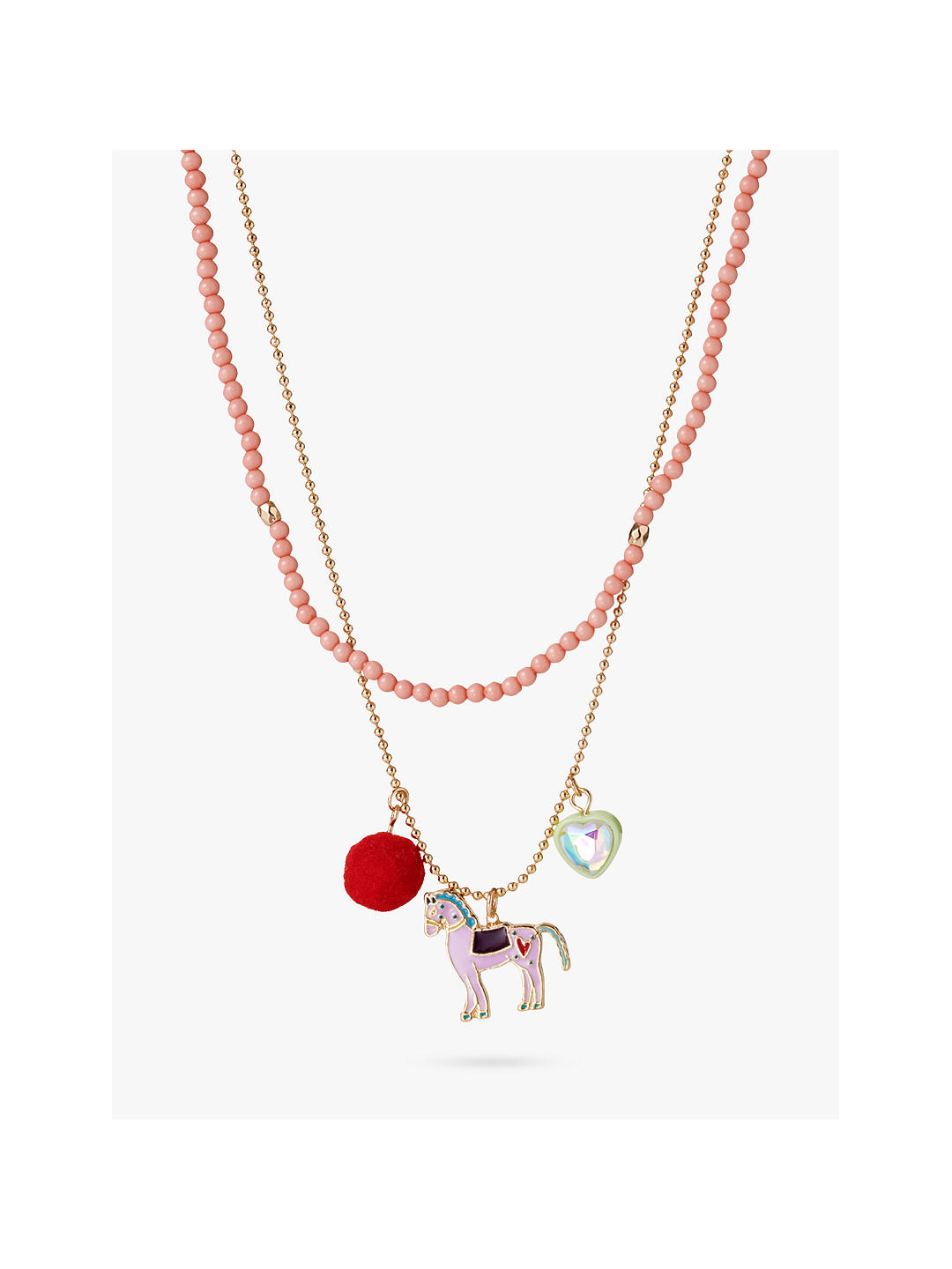 Stych Kids' Unicorn Pom Pom Necklace, Gold/Multi