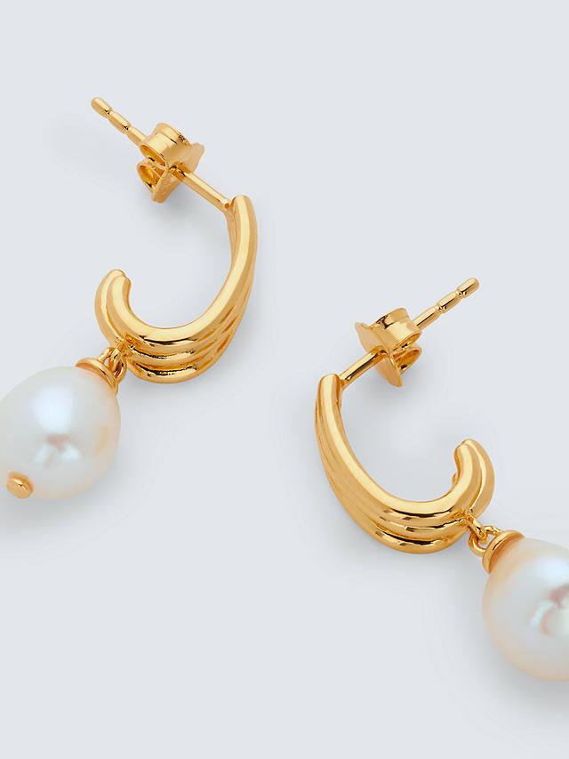 John Lewis Gemstones & Pearls Demi Hoop Pearl Drop Earrings, Gold
