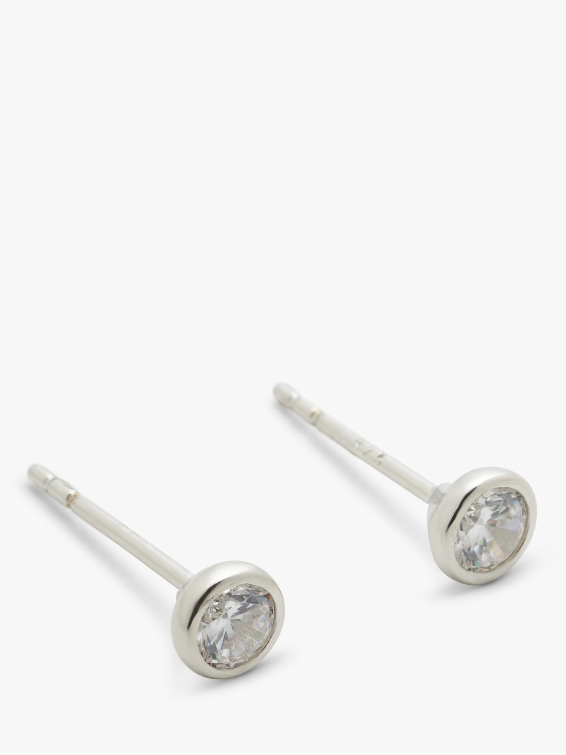 John Lewis Earring Edit Cubic Zirconia Rub Over Stud Earrings, Silver