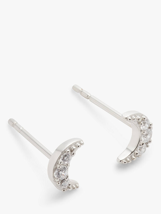 John Lewis Earring Edit Cubic Zirconia Crescent Moon Stud Earrings, Silver