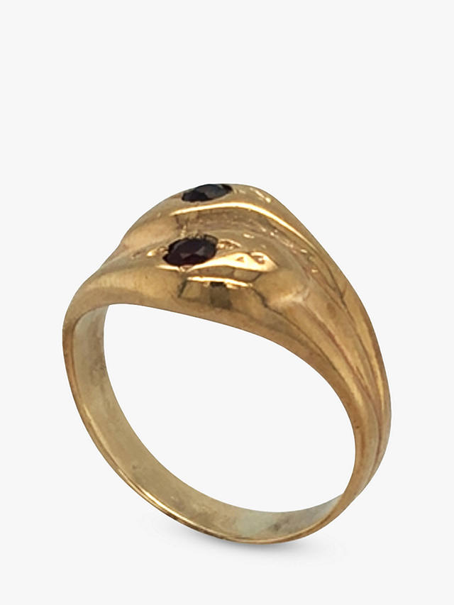 Vintage Fine Jewellery Second Hand 9ct Gold 2 Stone Garnet Snake Ring, Dated Birmingham 1963