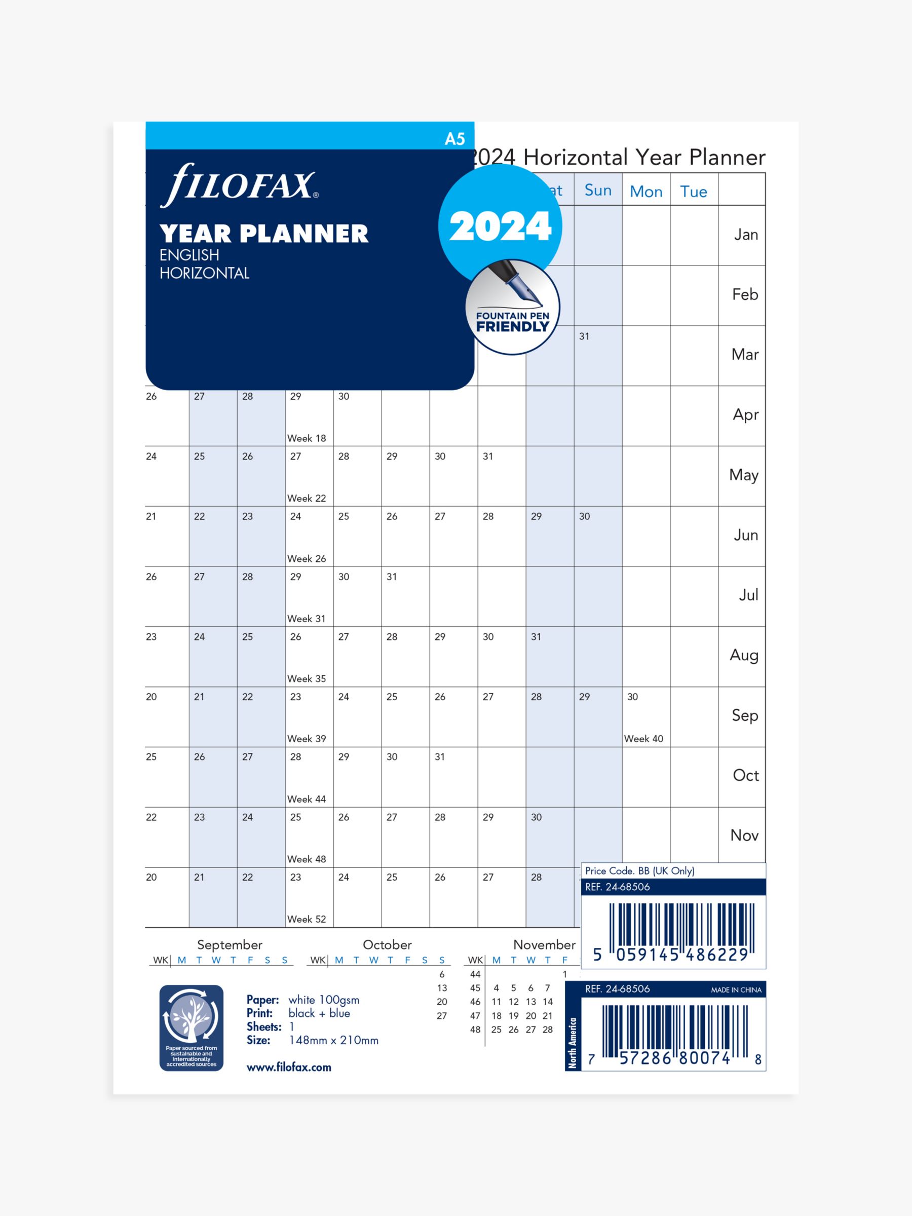 Filofax A5 Floral Week on Two Pages 2024 Personal Organiser Insert, Multi