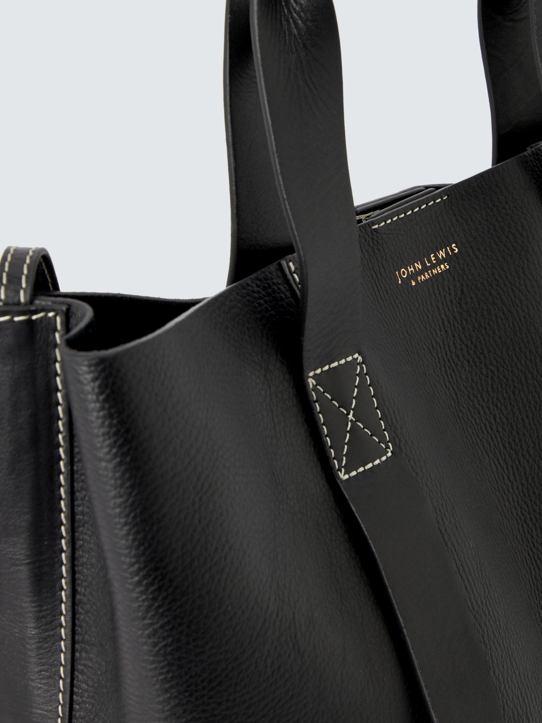 John Lewis Luxe Leather Tote Bag, Black at John Lewis & Partners