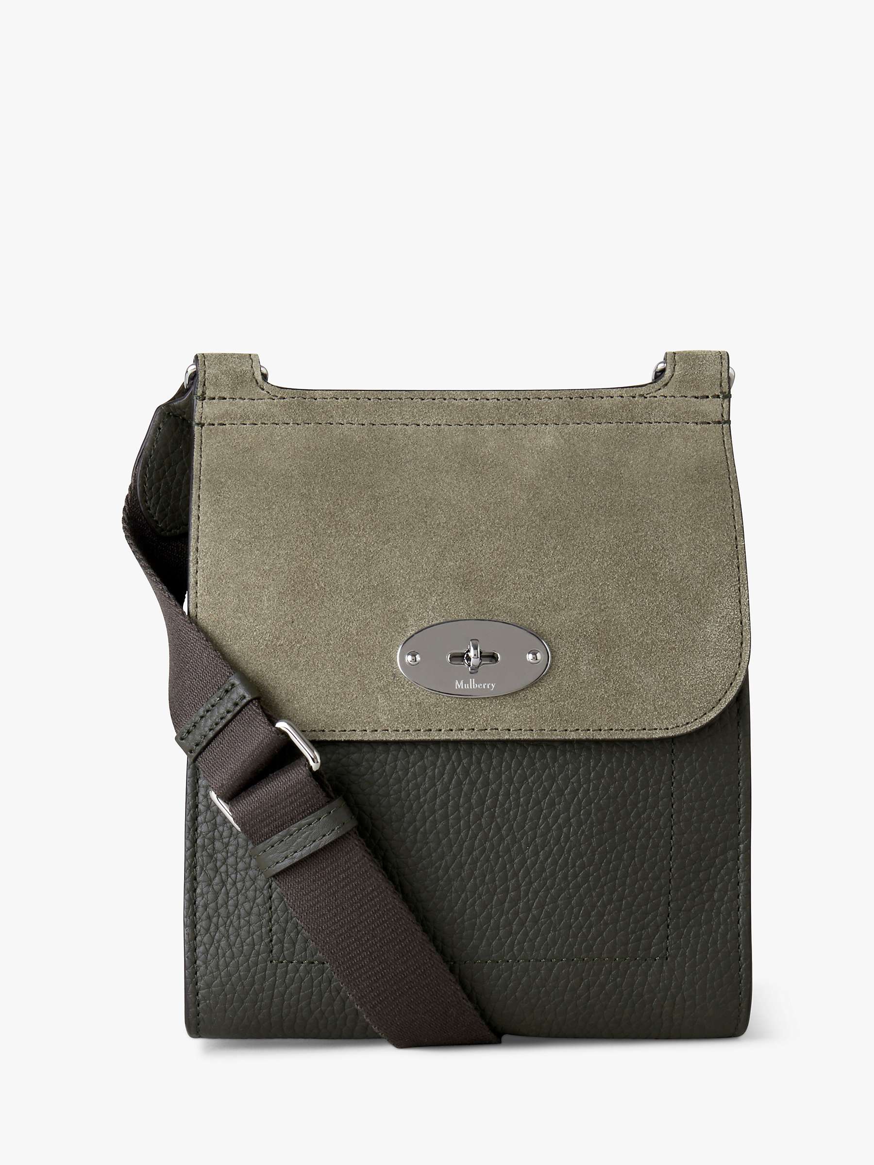 Buy Mulberry Small Antony Grained Leather/Suede Messenger Bag, Dark Green/Olive Online at johnlewis.com