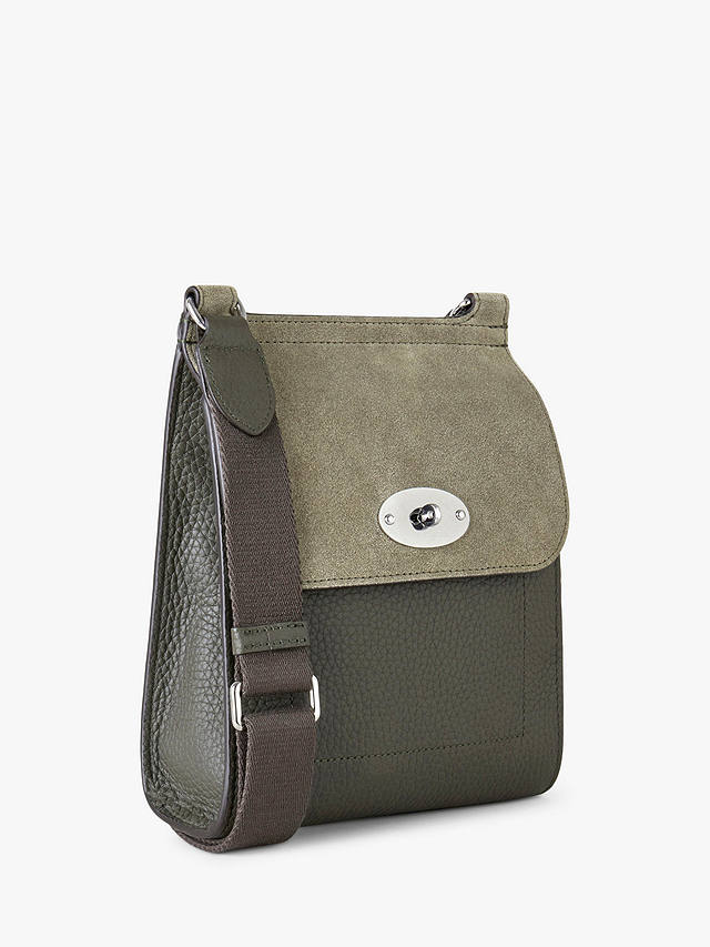 Mulberry Small Antony Grained Leather/Suede Messenger Bag, Dark Green/Olive