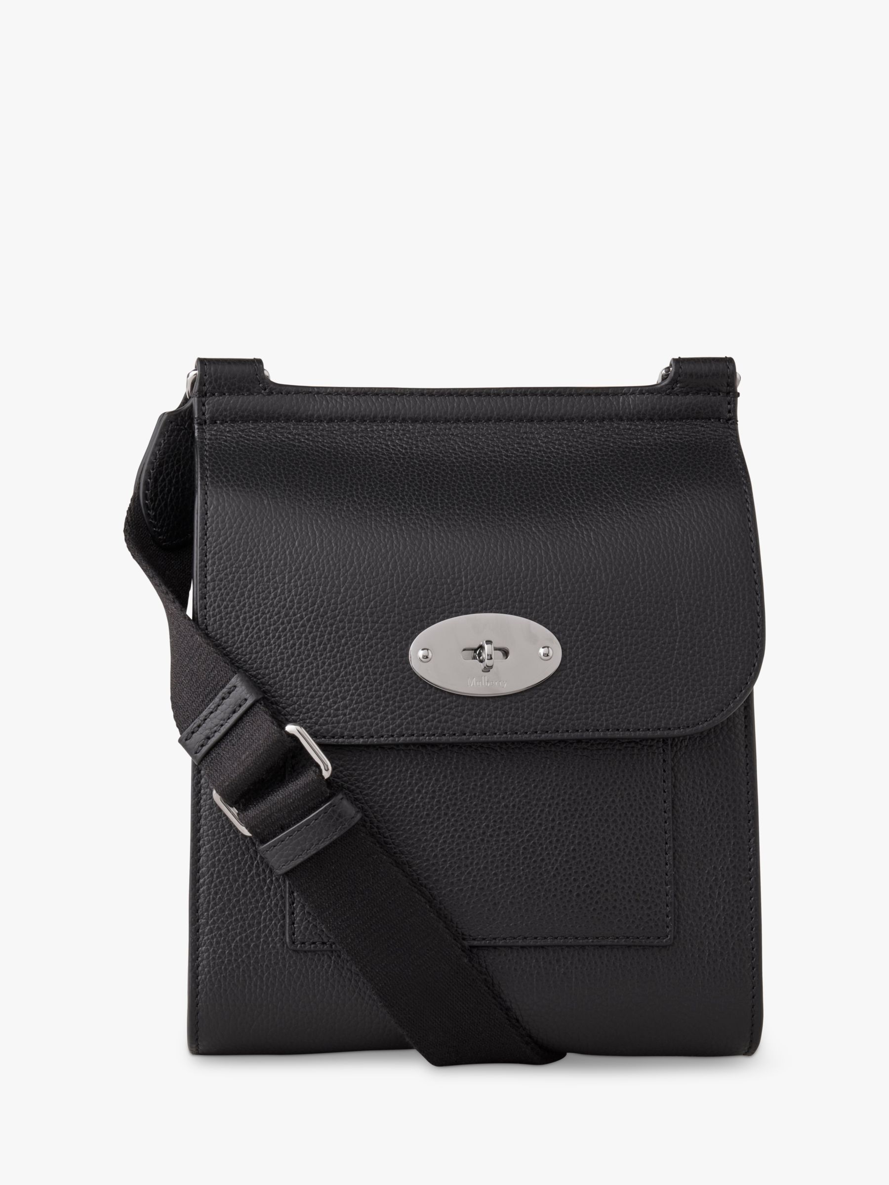 Mulberry Small Antony Classic Grain Leather Satchel, Black/Silver at ...