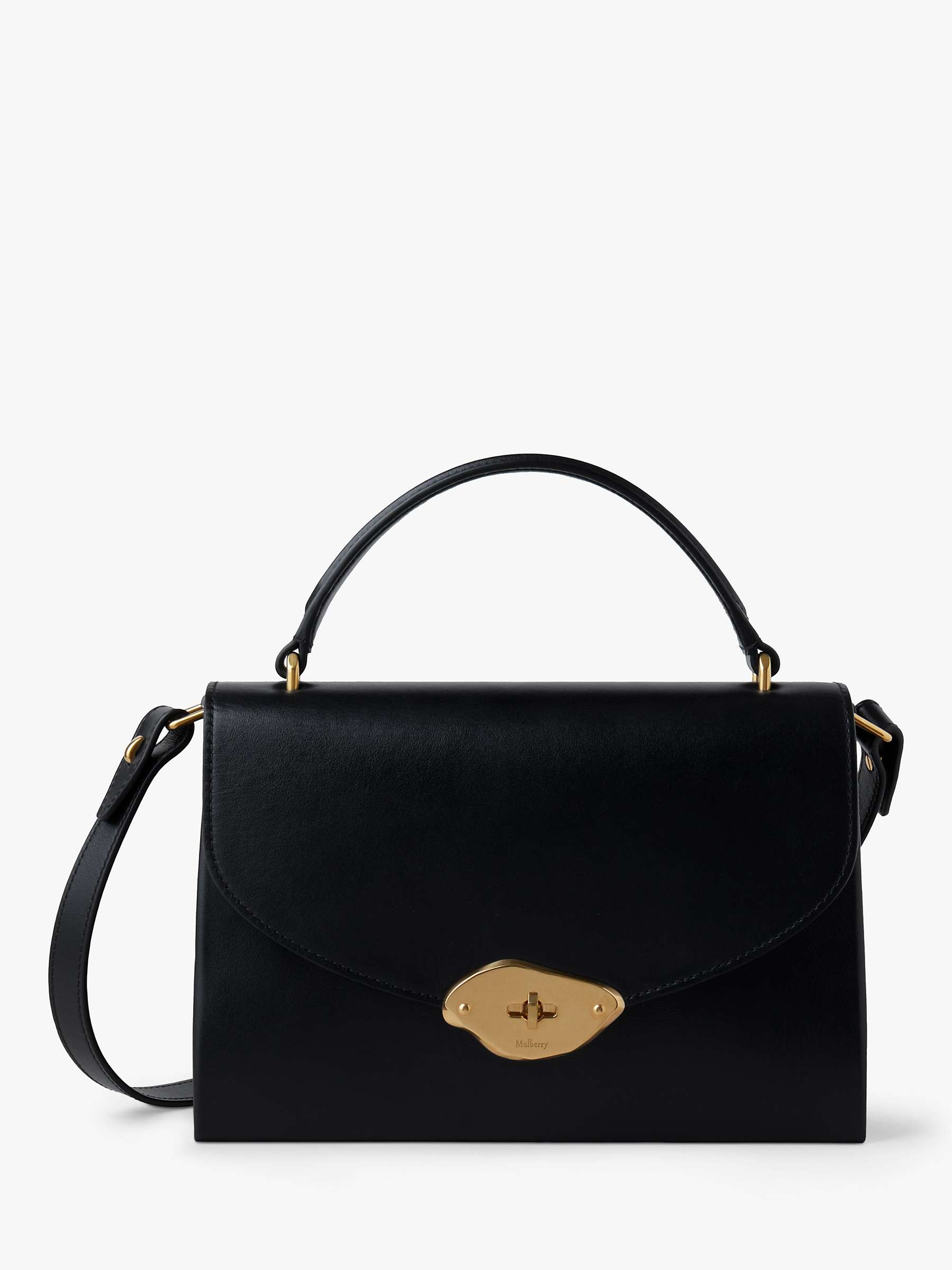 Buy Mulberry Lana High Gloss Leather Top Handle Bag, Black Online at johnlewis.com