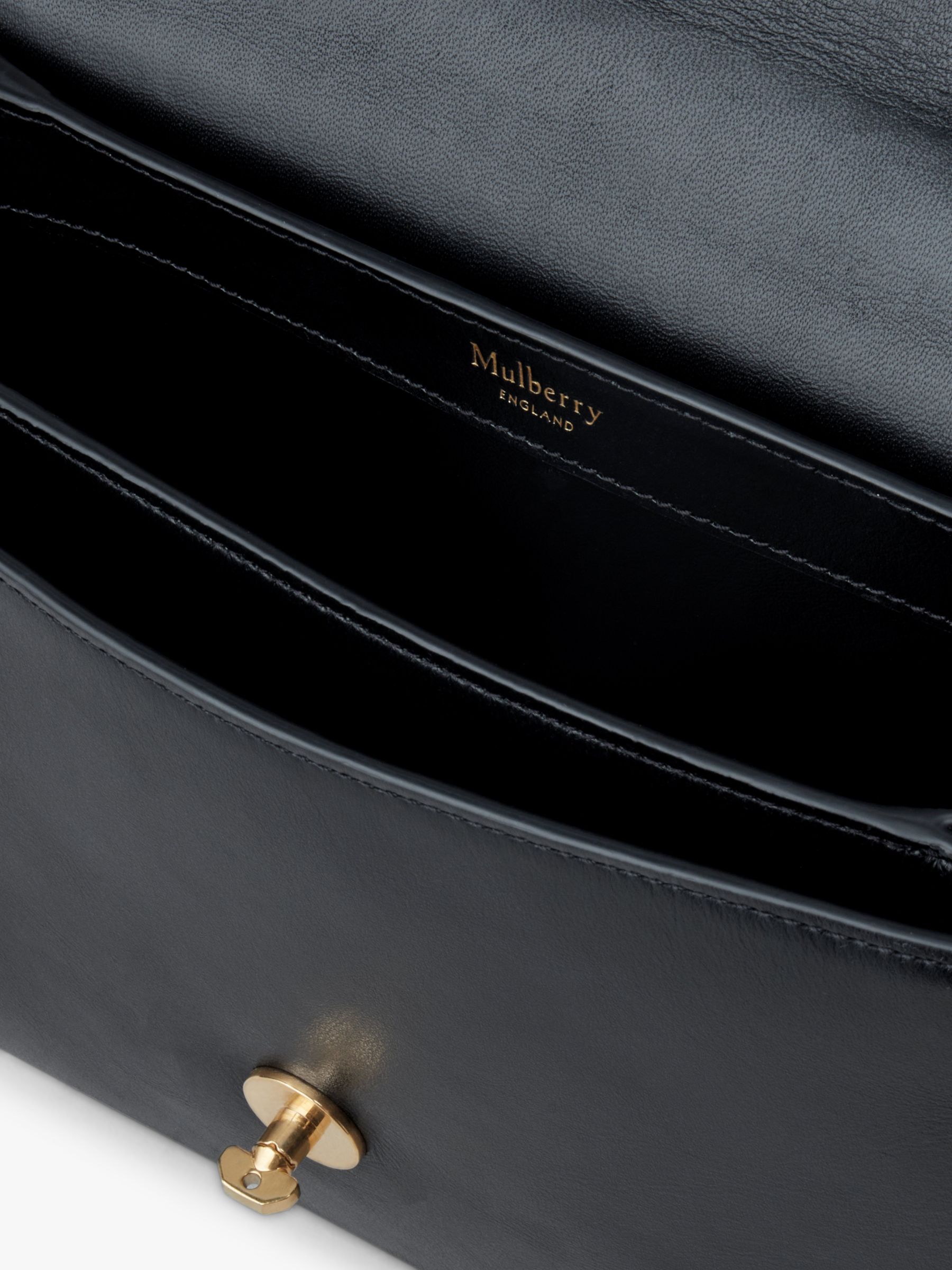Mulberry Lana High Gloss Leather Top Handle Bag, Black at John Lewis ...