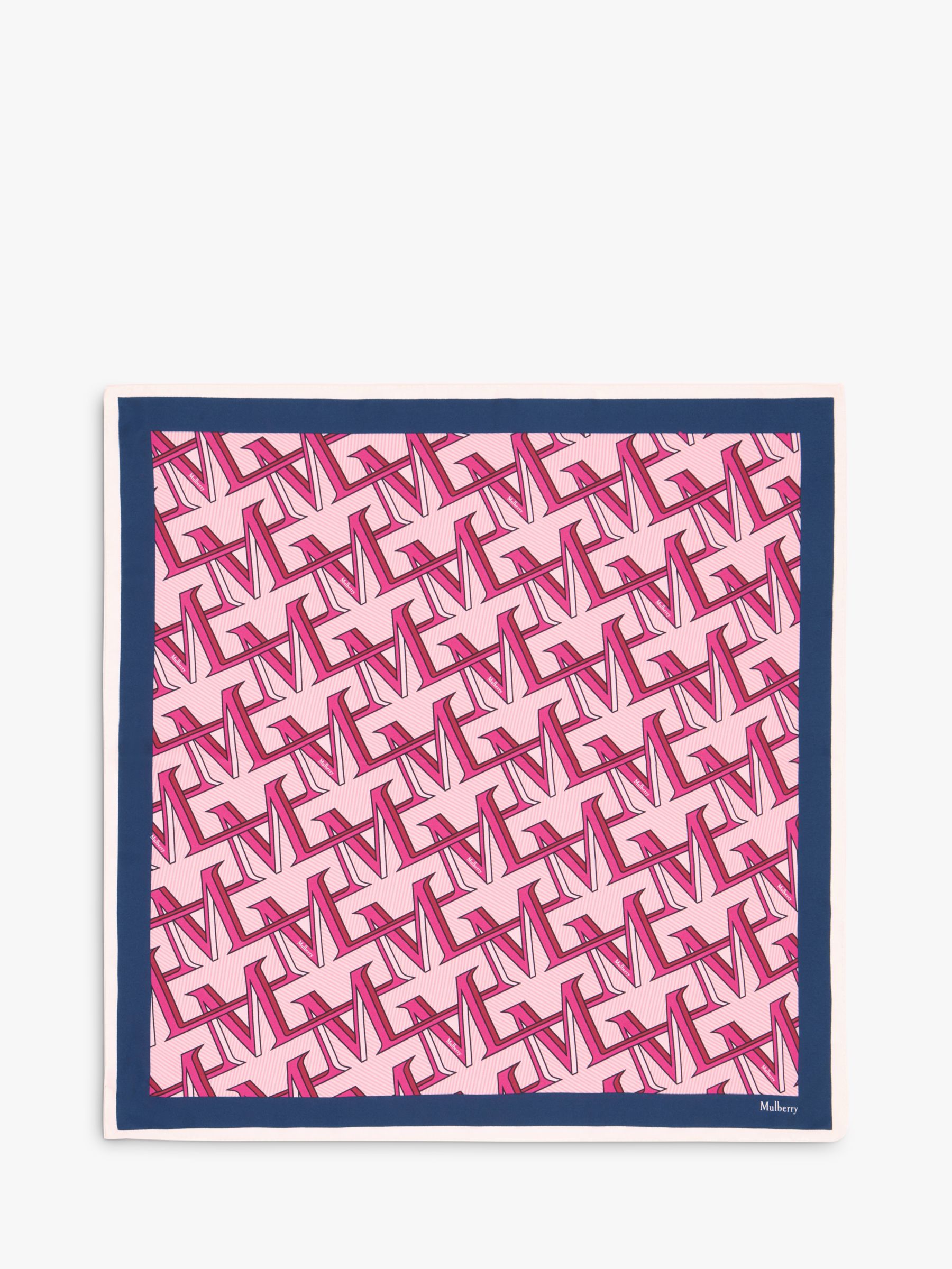 Mulberry Logo Silk Twill Square Scarf, Powder Rose/Mulberry Pink