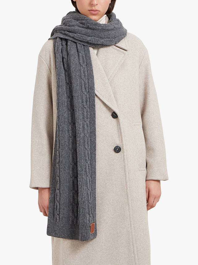 Mulberry Softie Chain Cable Knit Wool Scarf, Charcoal