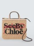 See By Chloé Logo Straw Tote Bag, Beige