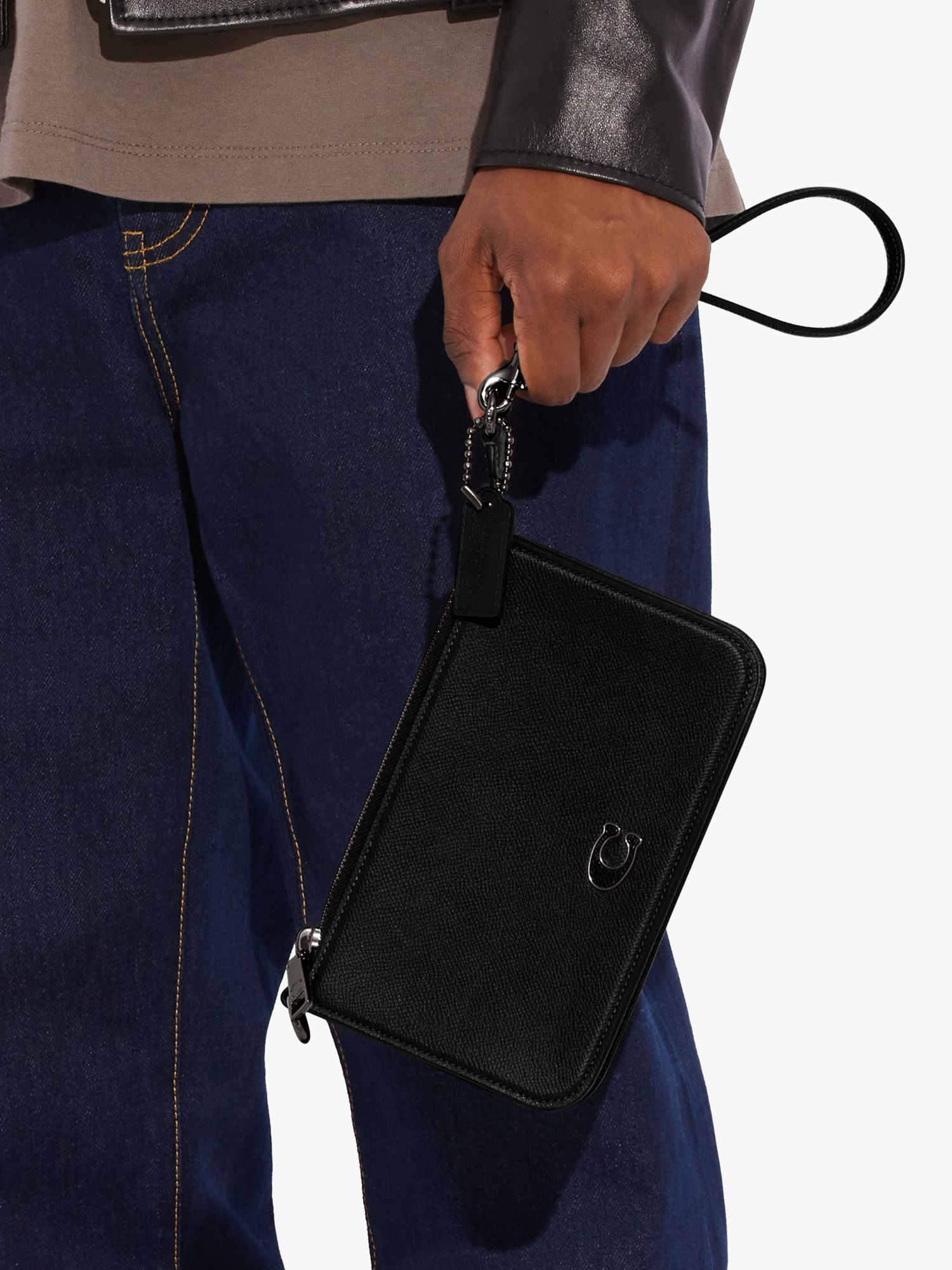 Buy Coach Pouch Leather Shoulder Bag, Black Online at johnlewis.com