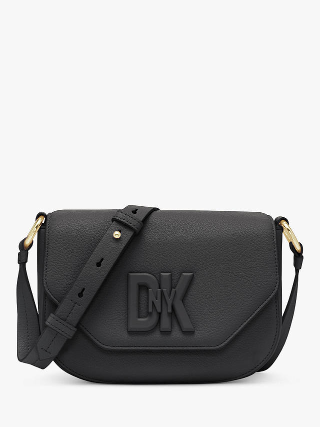 DKNY Seventh Avenue Leather Small Flap Over Cross Body Bag, Black