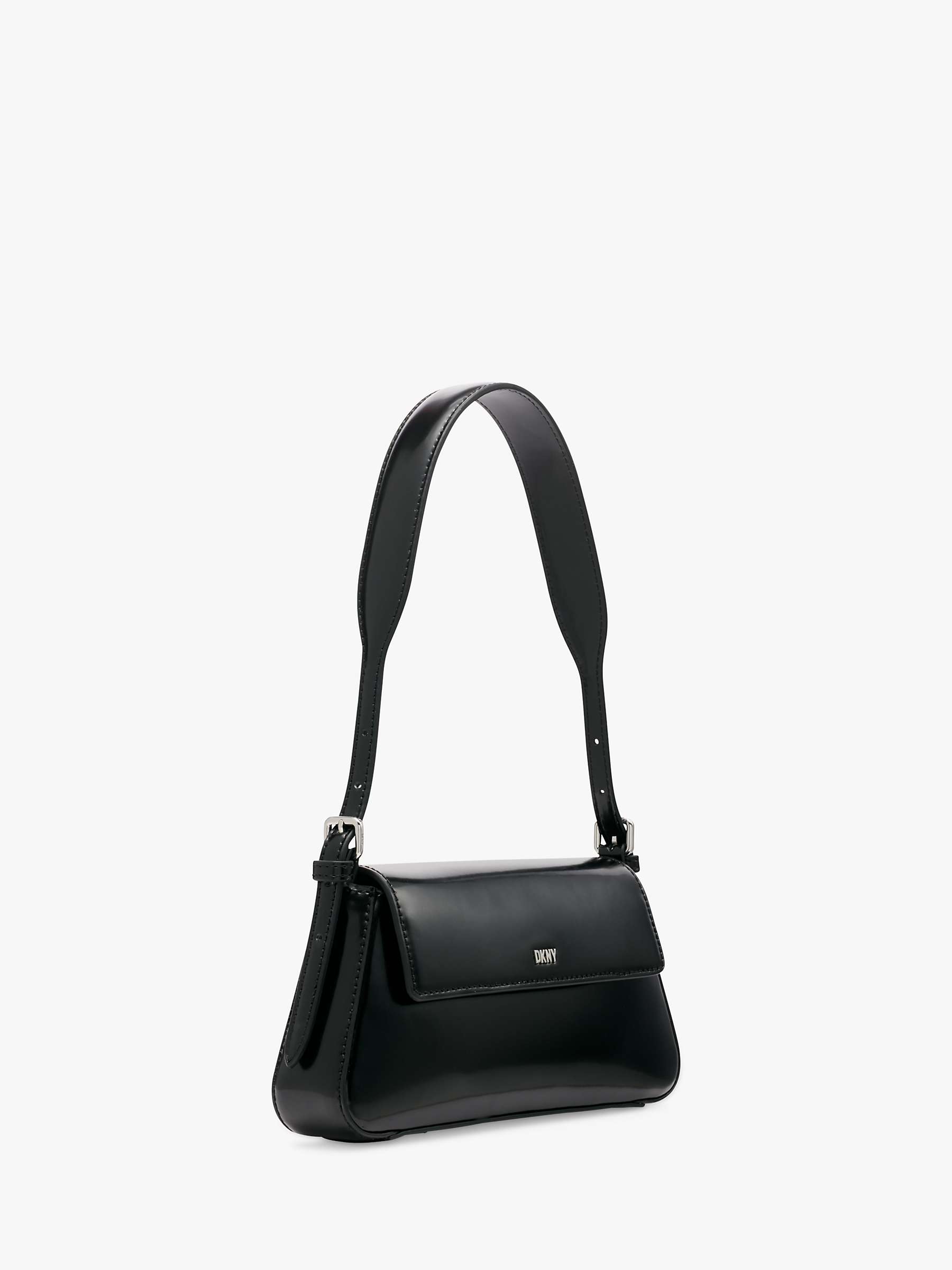 DKNY Suri Flap Over Shoulder Bag, Black/Silver at John Lewis & Partners