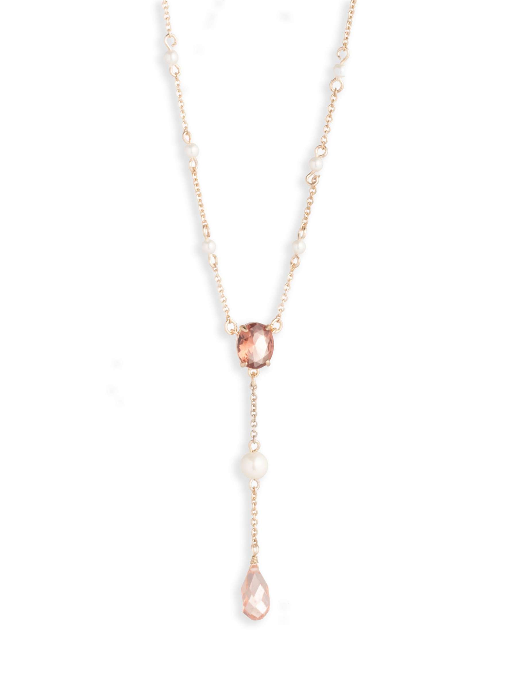 Buy Lauren Ralph Lauren Faux Pearl Y-Neck Necklace, Gold/Pink Online at johnlewis.com