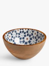 John Lewis Lisbon Tile Salad Bowl, 24cm, FSC-Certified (Mango Wood), Natural/Blue