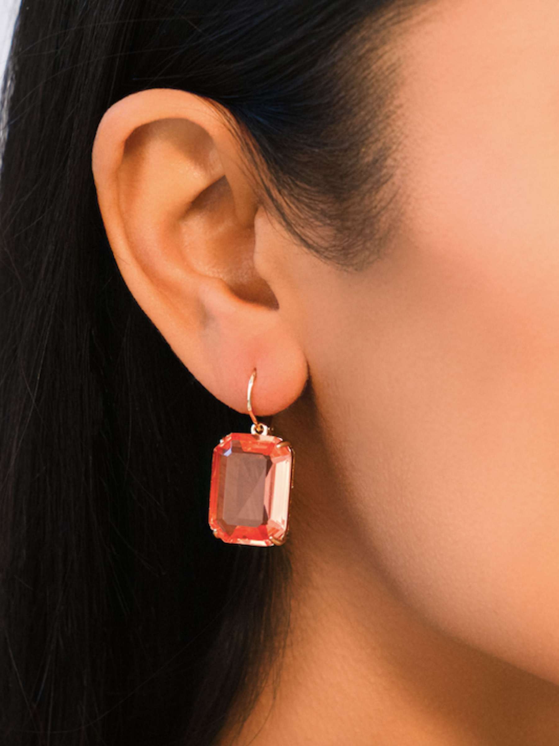 Buy Lauren Ralph Lauren Rectangular Stone Drop Earrings, Gold/Rose Peach Online at johnlewis.com